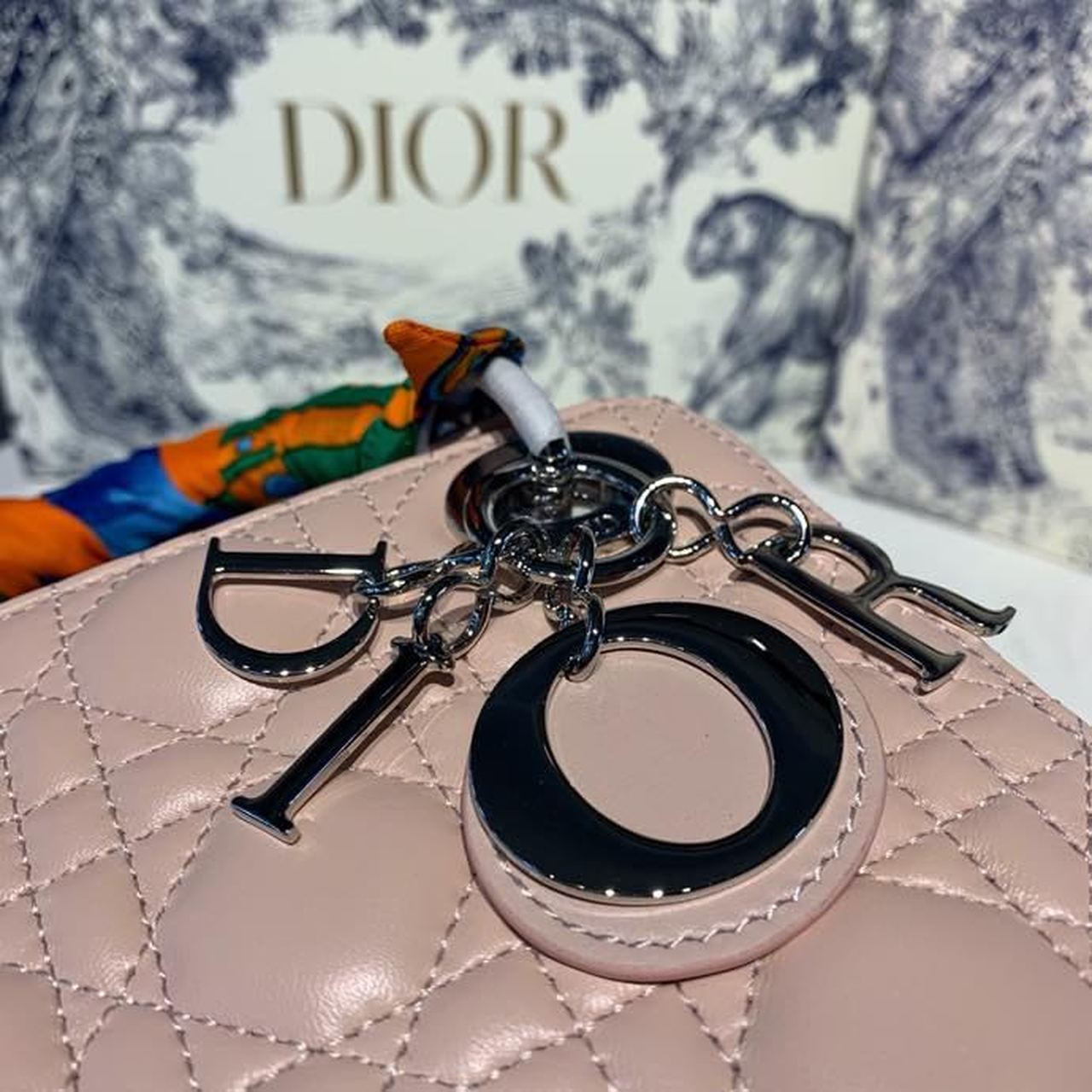 Christian Dior Mini Lady Dior Bag 18cm with Chain and Embellished Bag Strap Silver Hardware Lambskin Leather Spring/Summer Collection, Pink