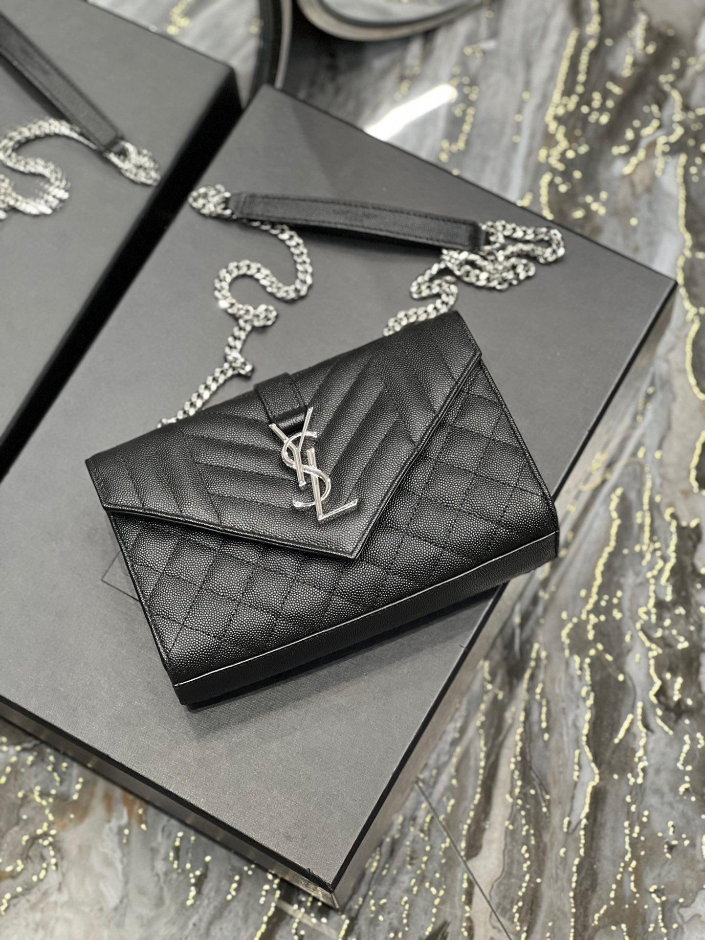 Saint Laurent Small Bag In Mix Matelasse 21cm Black