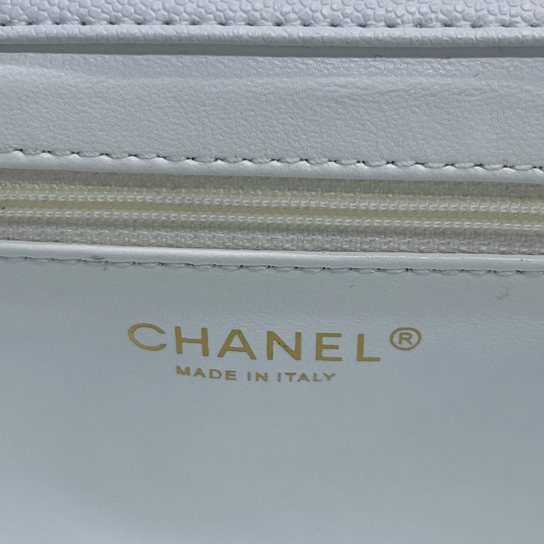 Chanel Flap Bag Top Handle With Gold Toned Hardware Chain 19cm White