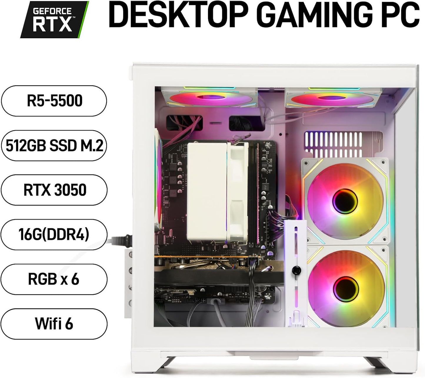 LXZ Gaming PC Desktop with Ryzen 5 5500 & GeForce RTX 3050