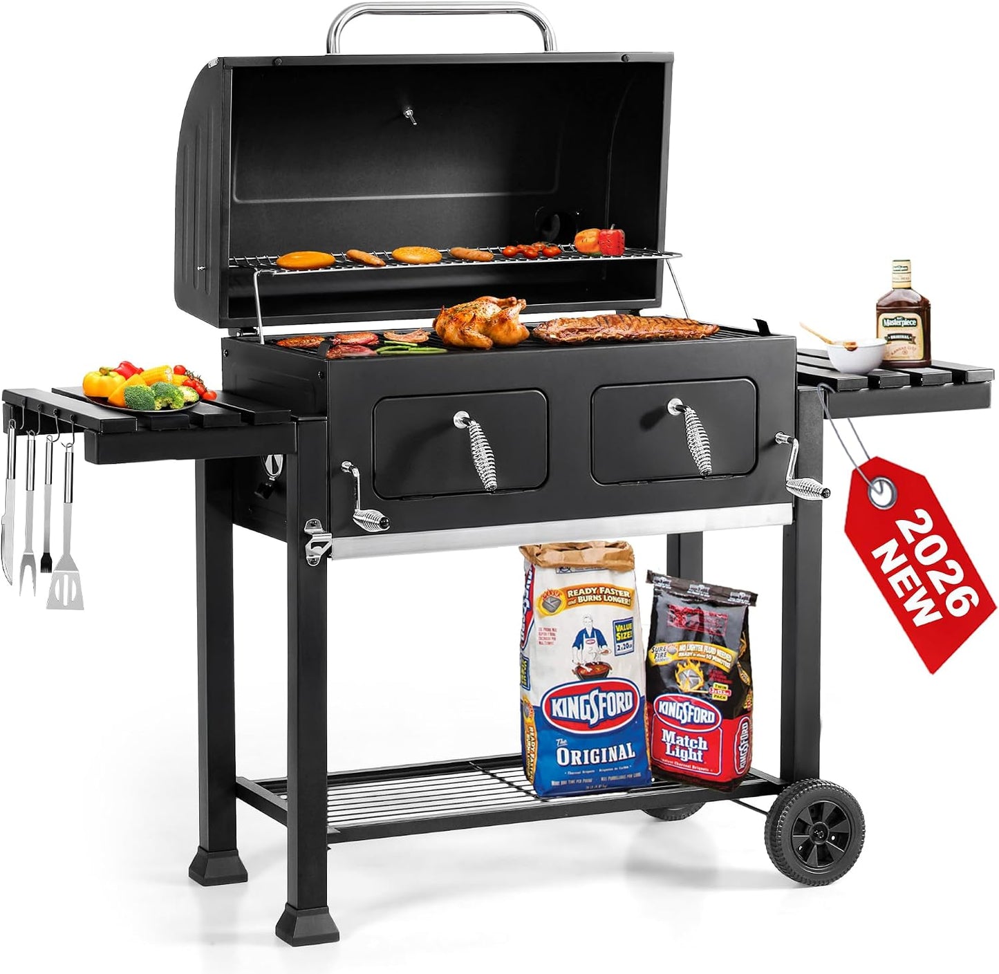 30-Inch Charcoal BBQ Grill and Offset Smoker