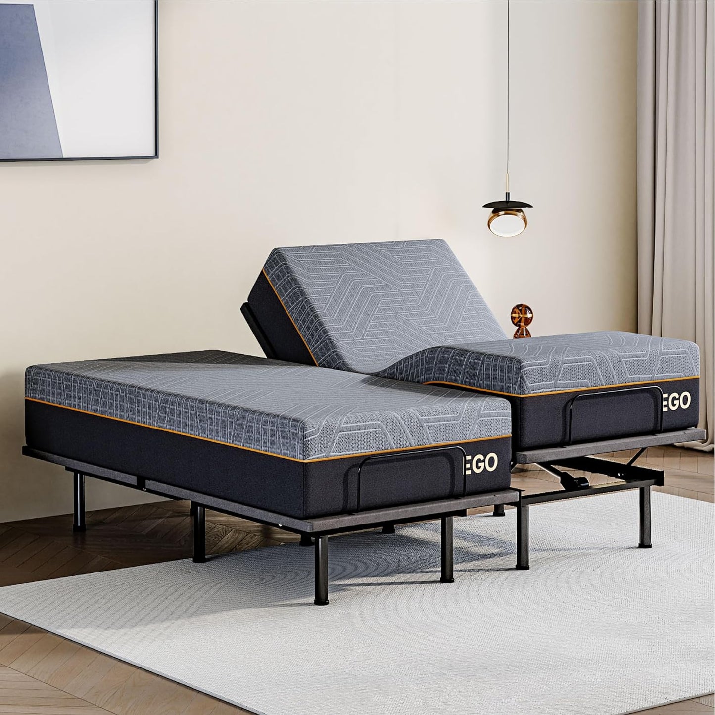 Dyonery Twin XL Adjustable Bed with 12" Gel Memory Foam Mattress