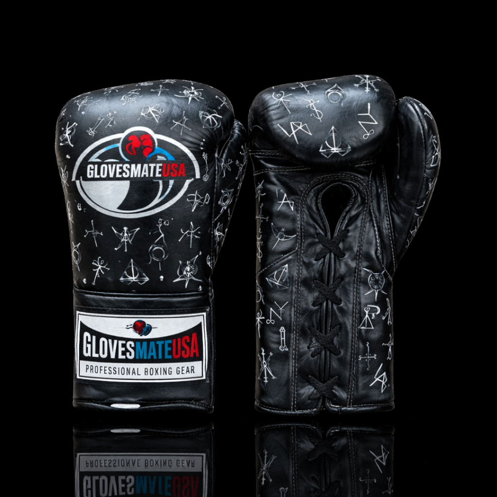 GlovesMateUSA Elite Lace-Up Boxing Gloves – Black / White