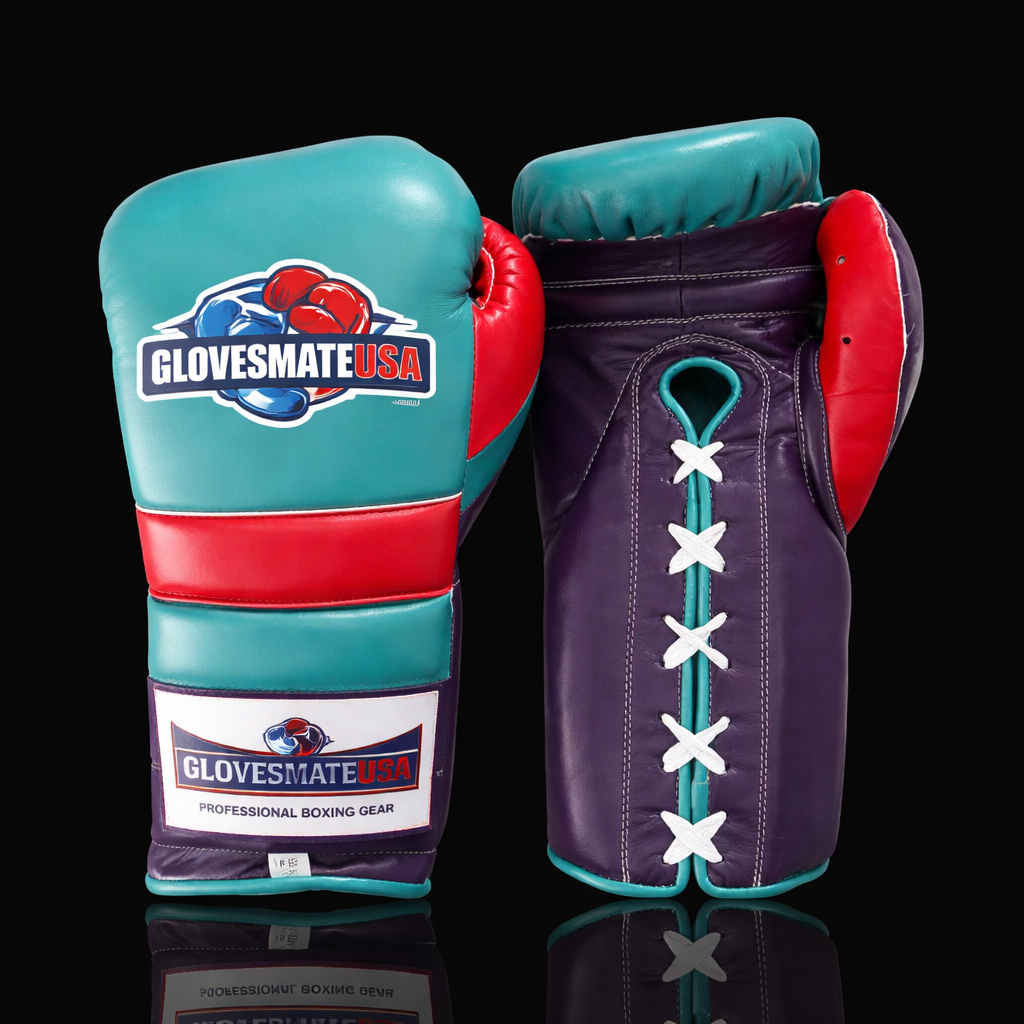 GlovesMateUSA Elite Lace-Up Boxing Gloves – Blue / Purple / Red