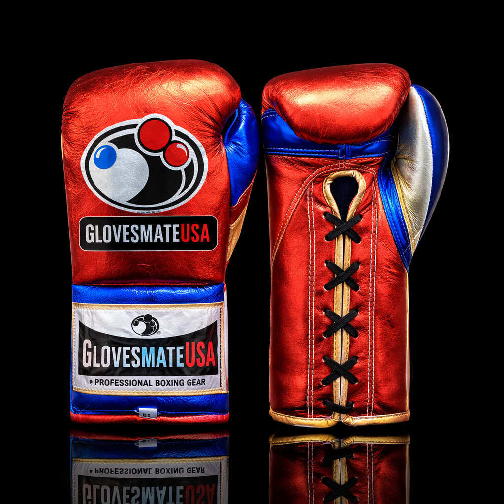 GlovesMateUSA Elite Lace-Up Boxing Gloves – Red / Blue