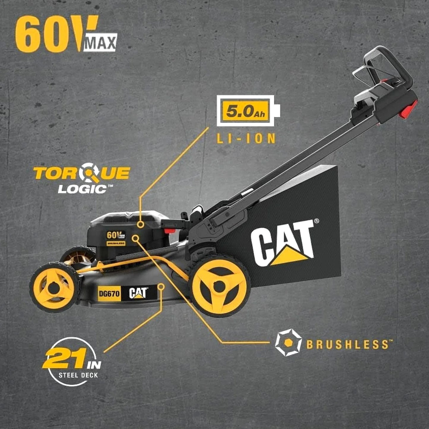 Caterpillar Cat 60V 21-Inch Brushless Walk-Behind Lawn Mower Kit