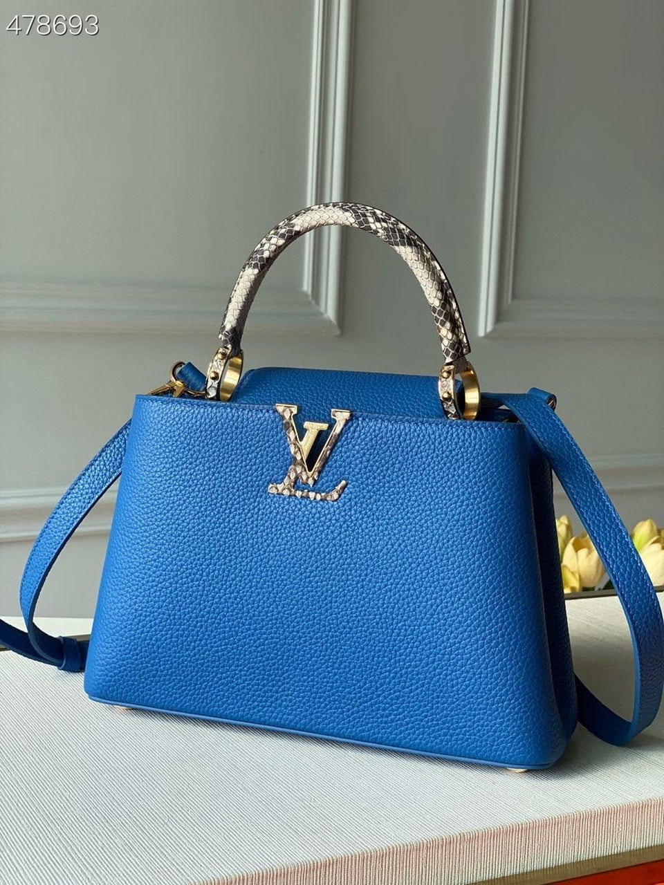 Louis Vuitton Woven Capucines Python Handle Bag 27cm Taurillon Leather Spring/Summer Collection N98388 Blue