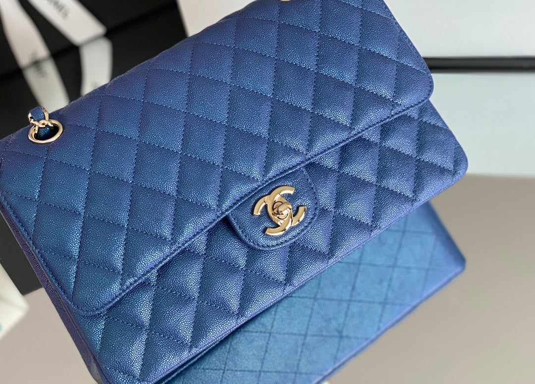 Chanel Classic Flapbag Silver Hardware 26cm Blue