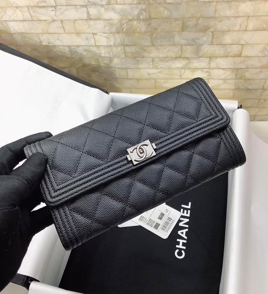 CO-CO Chanel Long Flap Wallet With Silver Hardware 20cm