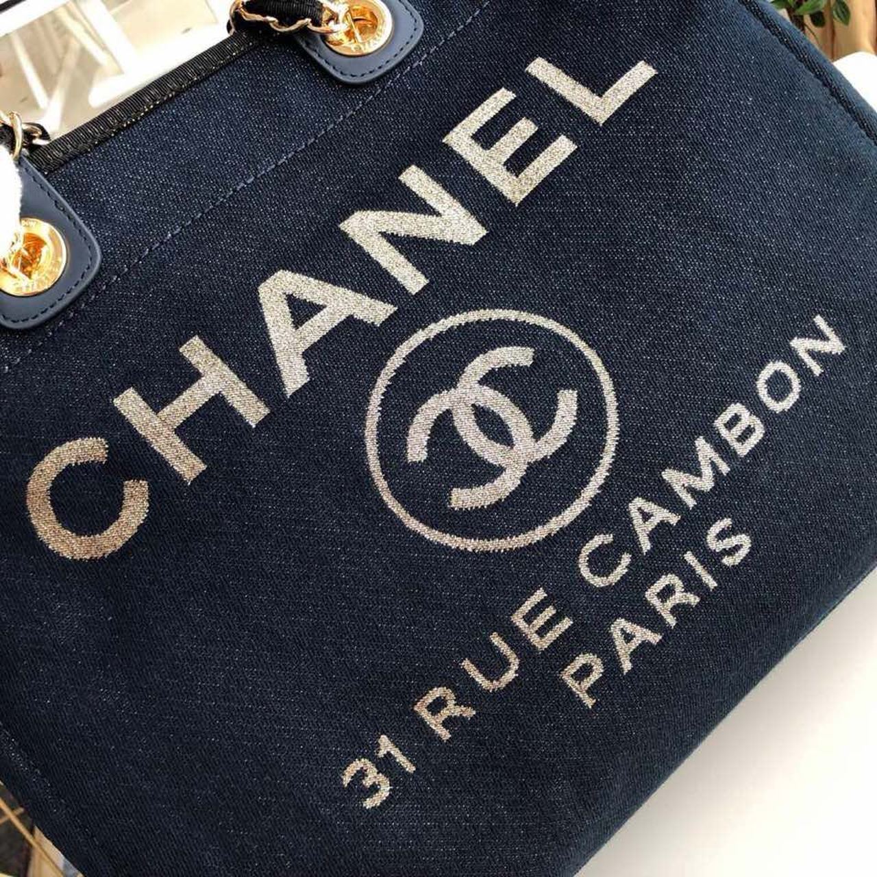 Chanel Deauville Tote 38cm Denim Canvas Bag Fall/Winter Collection Dark Blue