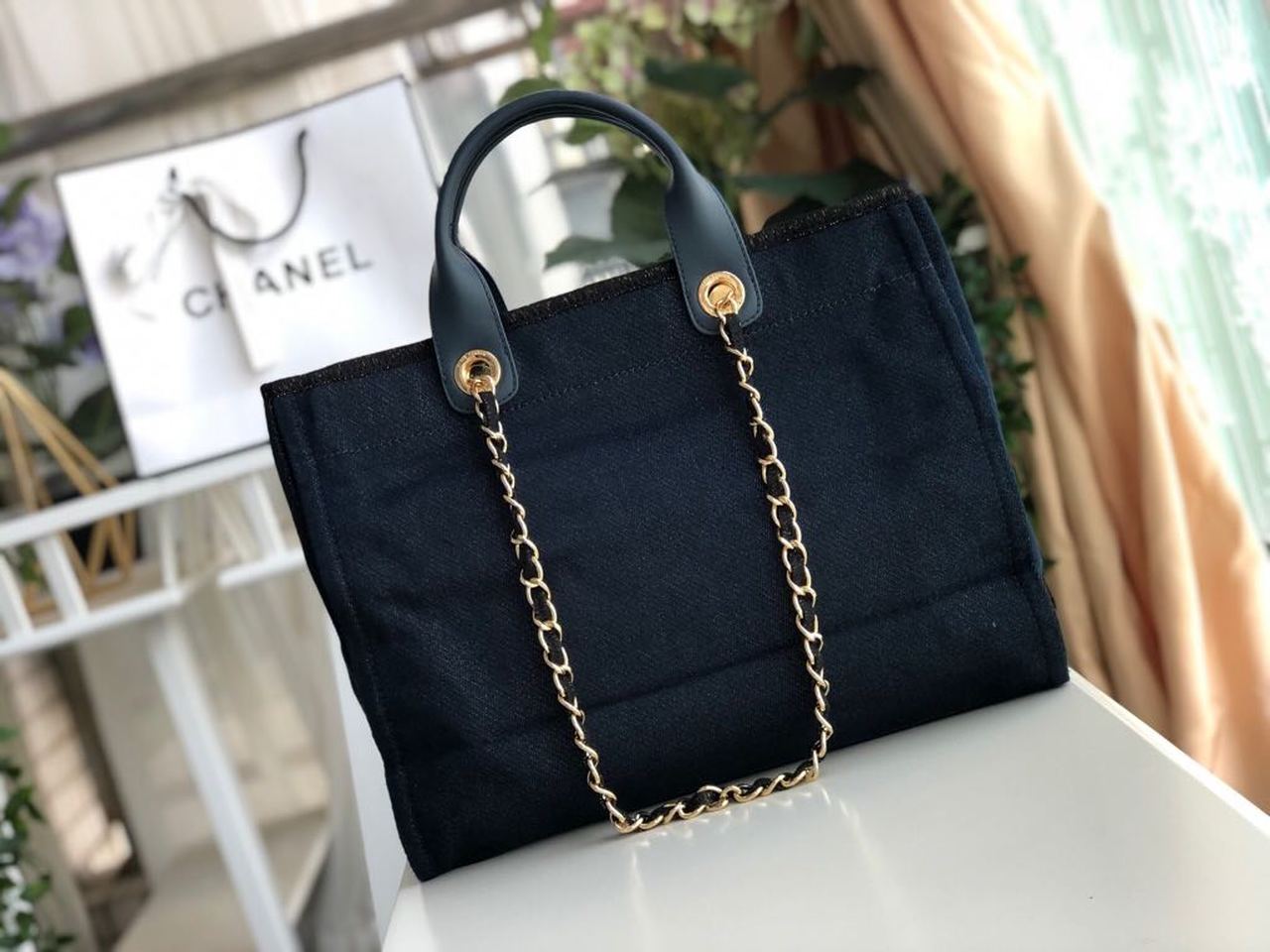 Chanel Deauville Tote 38cm Denim Canvas Bag Fall/Winter Collection Dark Blue