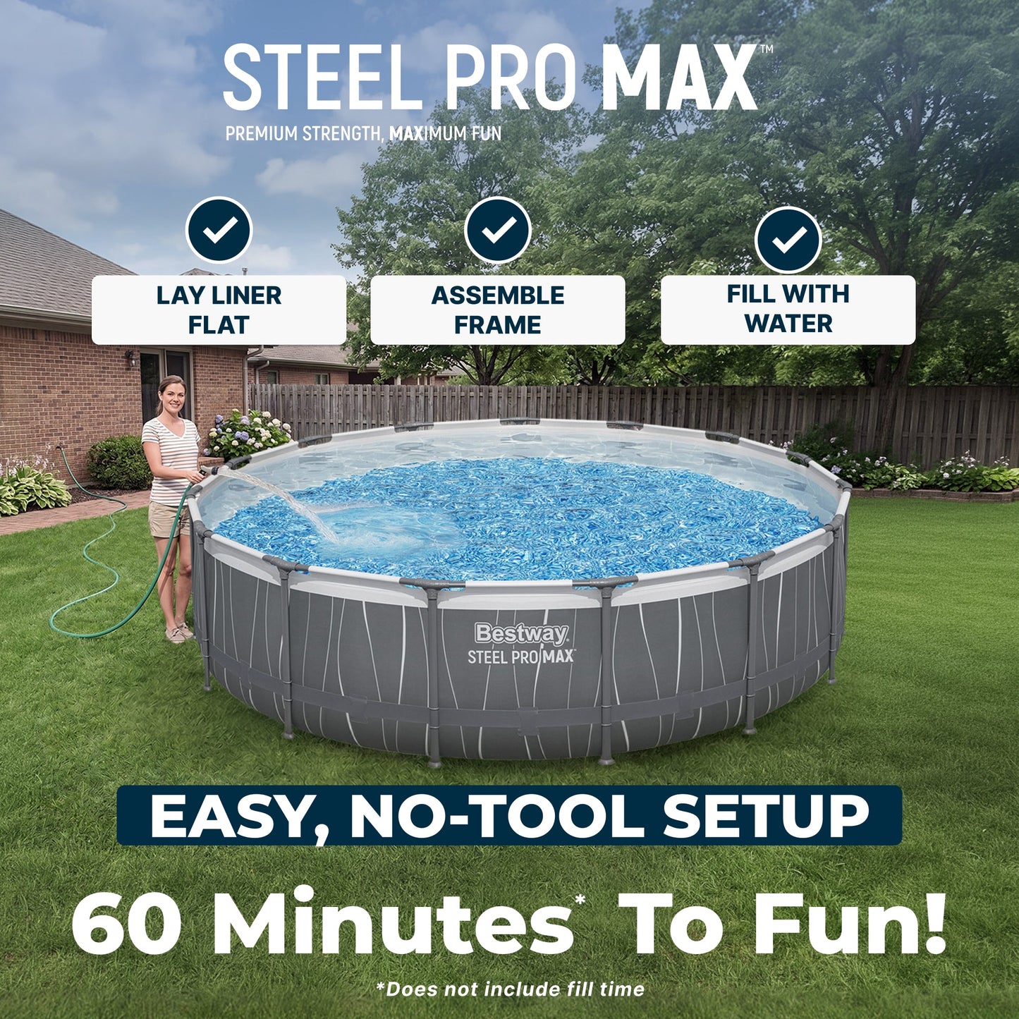 Bestway Steel Pro MAX 15' x 42" Round Above Ground Pool Set with LED Light