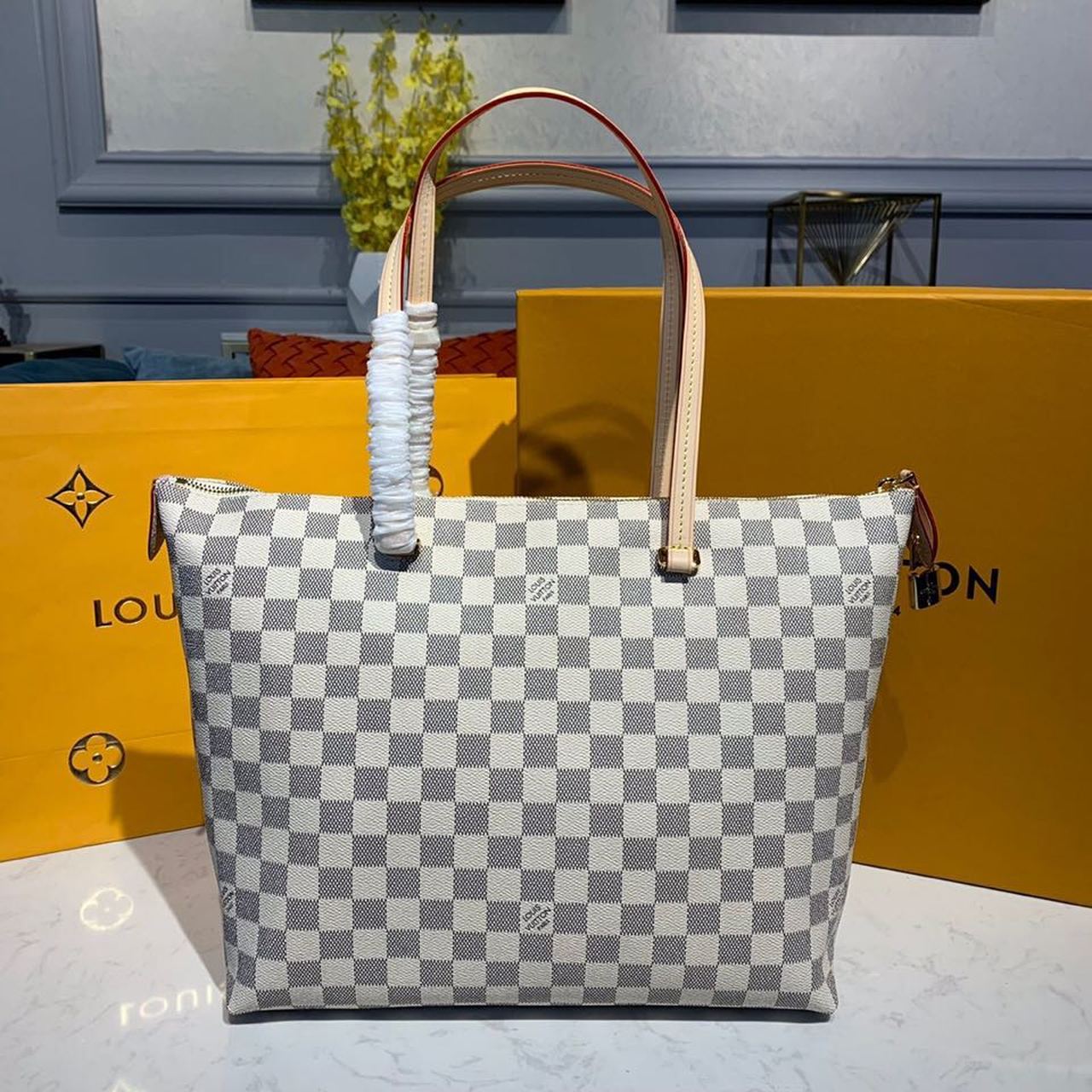 Louis Vuitton Iena MM Bag 34cm Damier Azur Canvas Fall/Winter Collection N44040, Beige