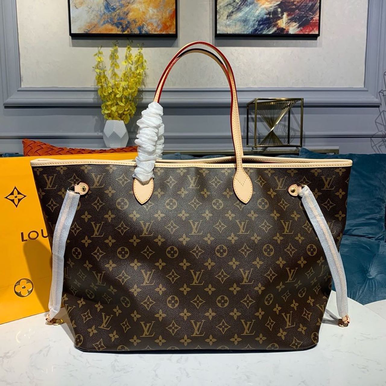 Louis Vuitton Neverfull GM Bag 40cm Monogram Canvas Fall/Winter Collection M40991, Brown/Red