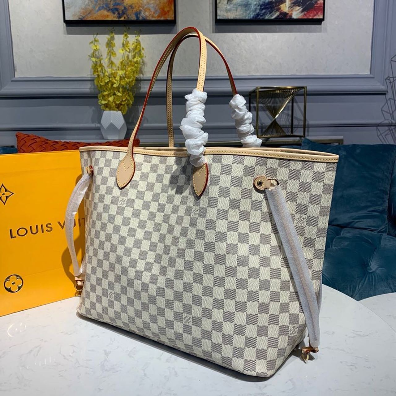 Louis Vuitton Neverfull GM Bag 40cm Damier Azur Canvas Fall/Winter Collection N41360, Beige