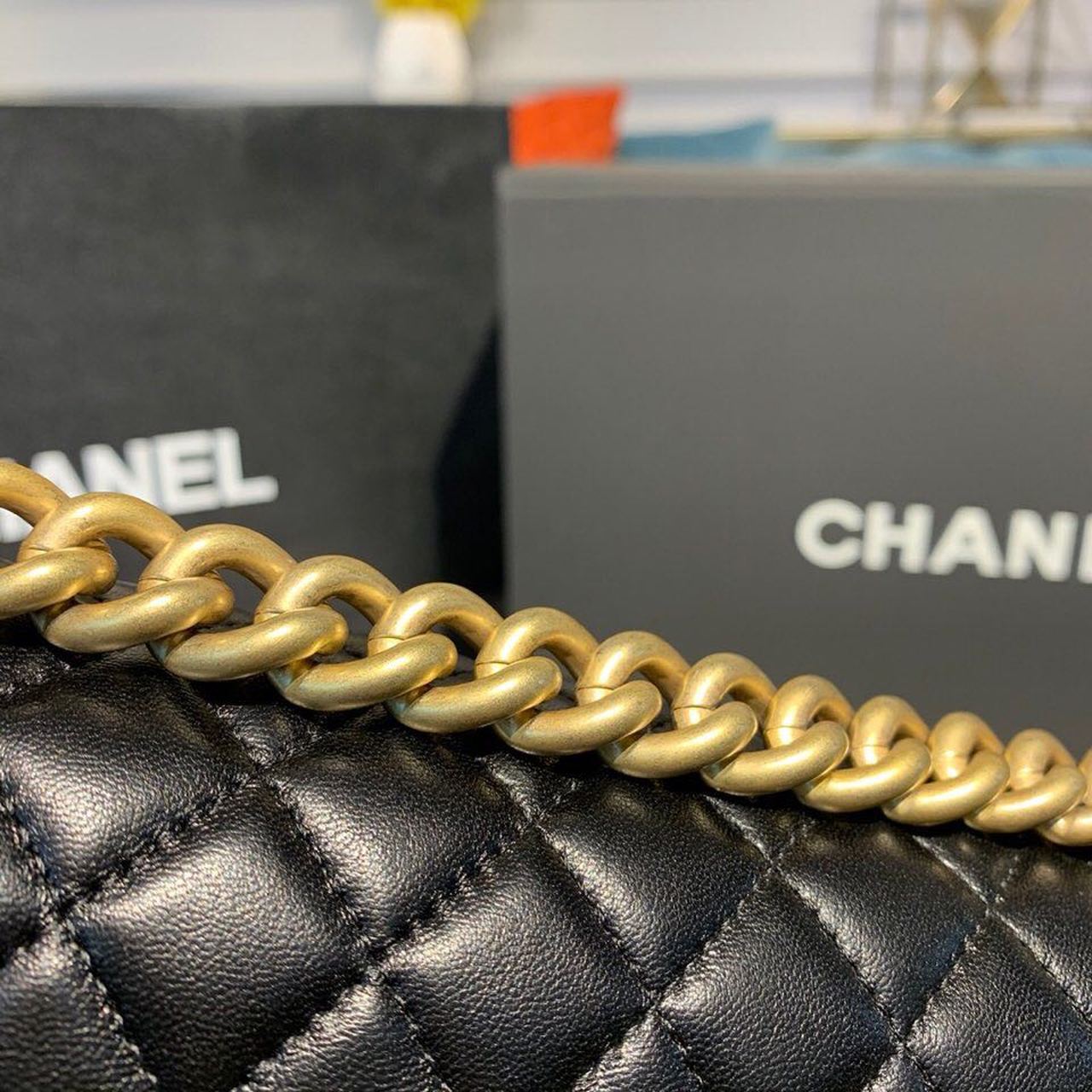 Chanel Quilted Boy Bag 25cm Lambskin Leather Antique Gold Hardware Fall/Winter Act 1 Collection Black