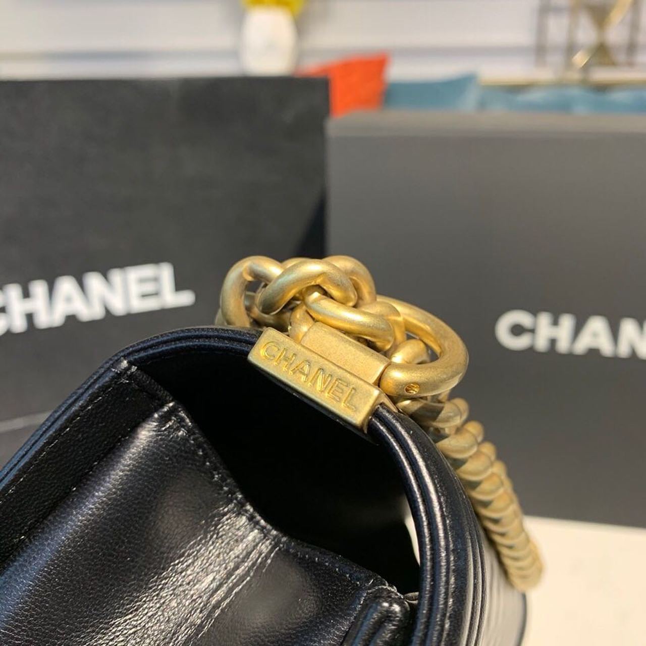 Chanel Quilted Boy Bag 25cm Lambskin Leather Antique Gold Hardware Fall/Winter Act 1 Collection Black