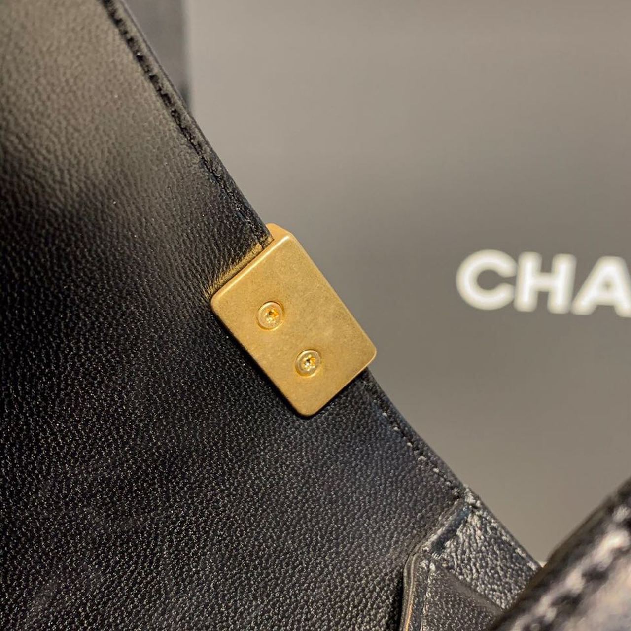 Chanel Quilted Boy Bag 25cm Lambskin Leather Antique Gold Hardware Fall/Winter Act 1 Collection Black