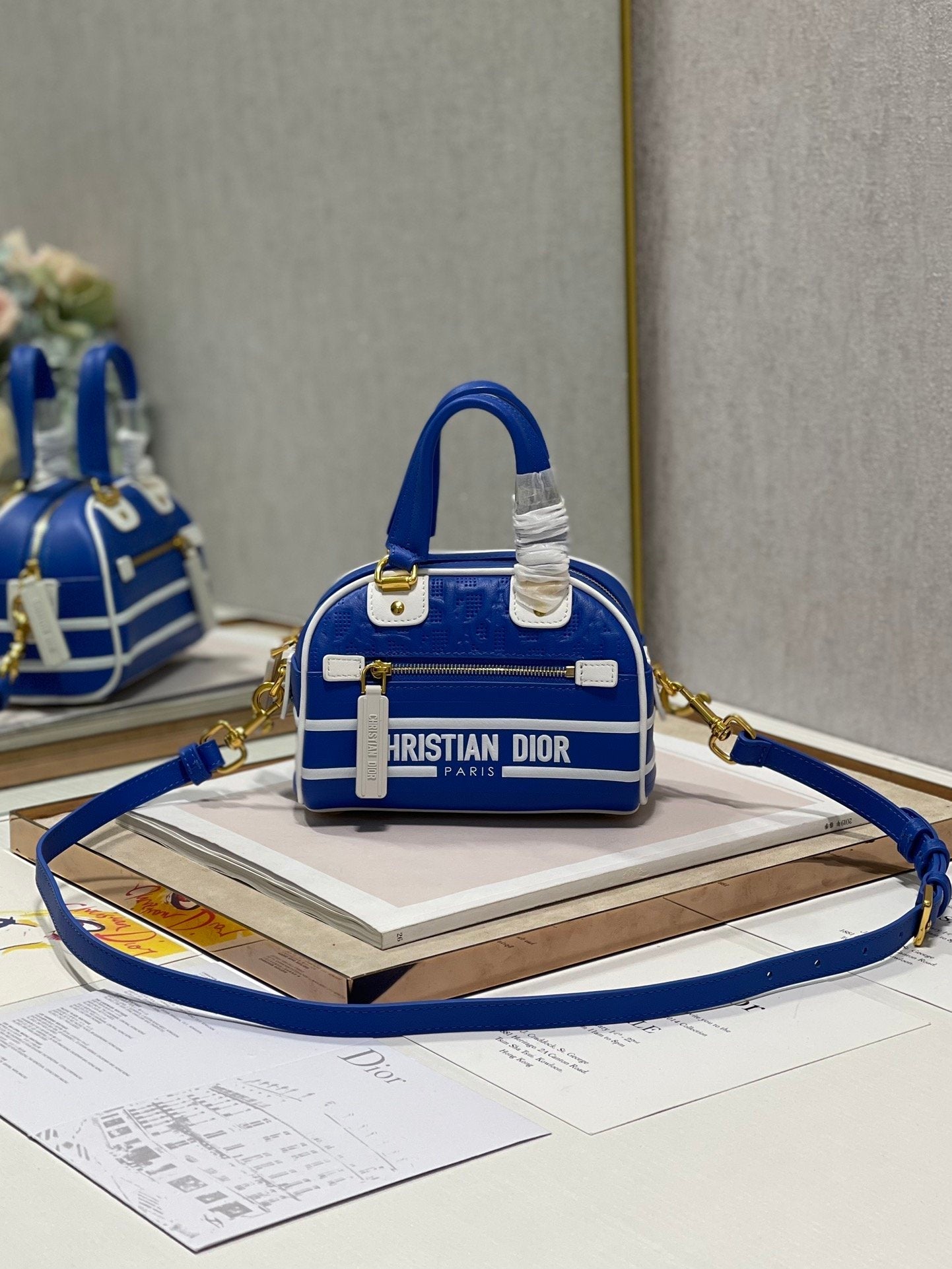 Christian Dior Mini Vibe Zip Bowling Bag 17cm Blue