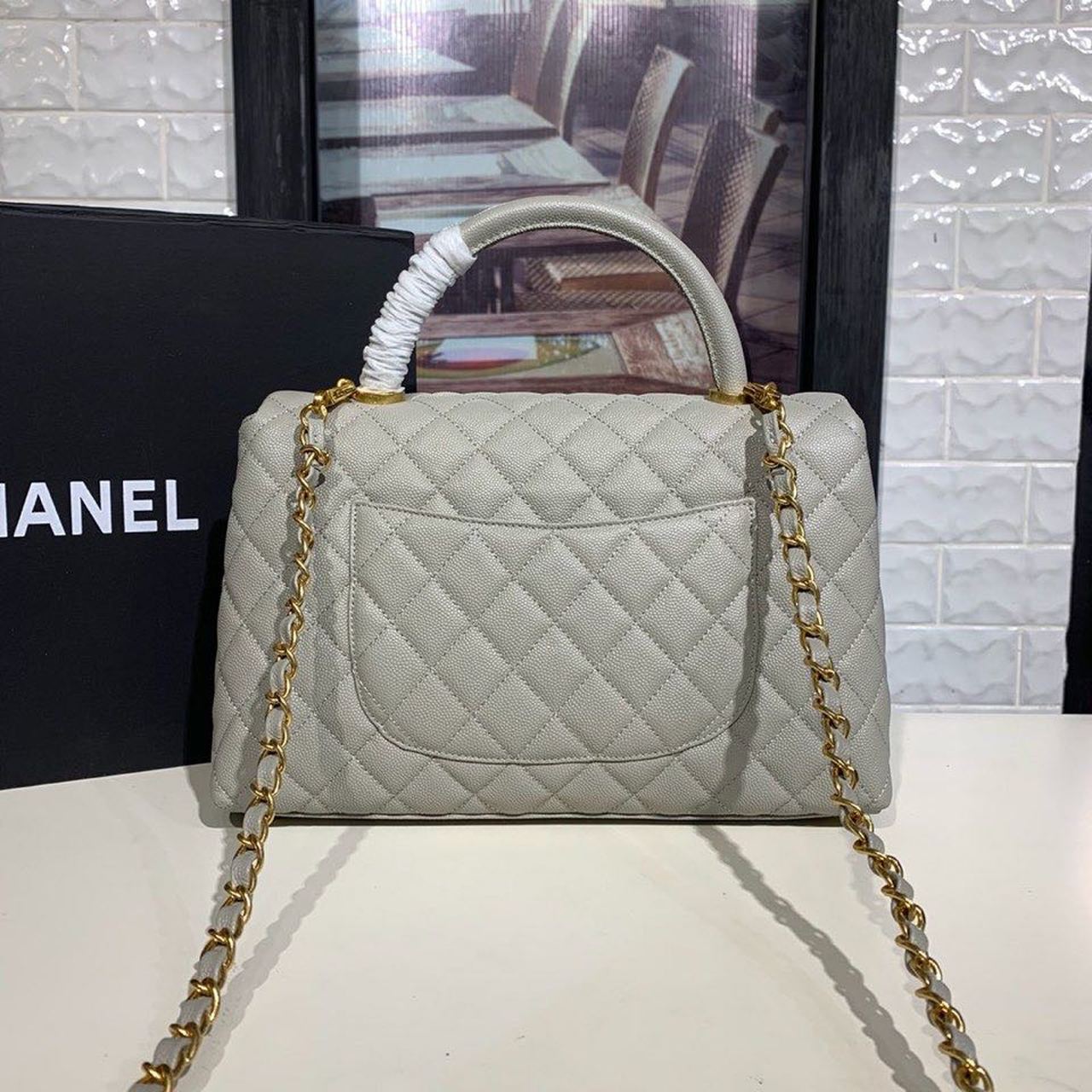 Chanel Coco Handle Quilted Bag 30cm Caviar Leather Gold Hardware Spring/Summer Act 1 Collection, Grey
