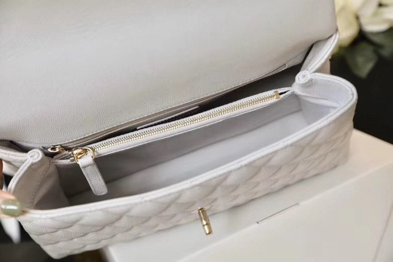 Chanel Coco Handle Quilted Handle Bag 30cm Caviar Leather Gold Hardware Spring/Summer Act 1 Collection White