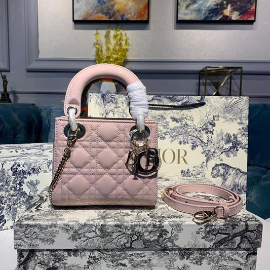 Christian Dior Mini Lady Dior Bag 18cm with Chain Gold Hardware Patent Leather Spring/Summer Collection, Light Pink