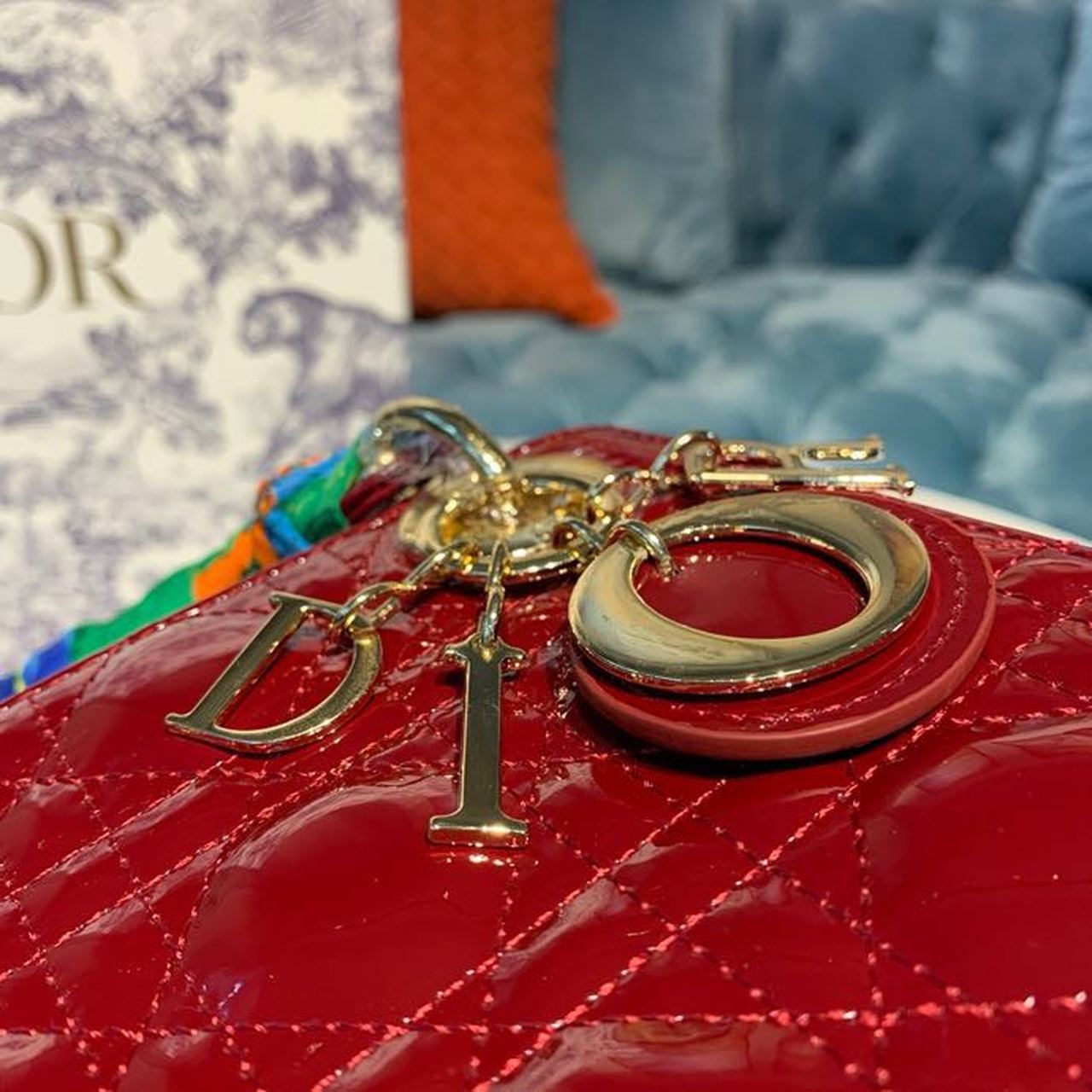 Christian Dior Mini Lady Dior Bag 18cm with Chain Gold Hardware Patent Leather Spring/Summer Collection, Burgundy