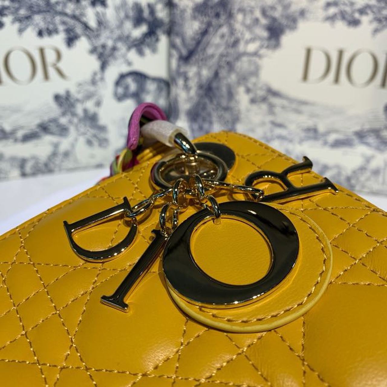 Christian Dior Mini Lady Dior Bag 18cm with Chain Silver Hardware Lambskin Leather Spring/Summer Collection, Yellow