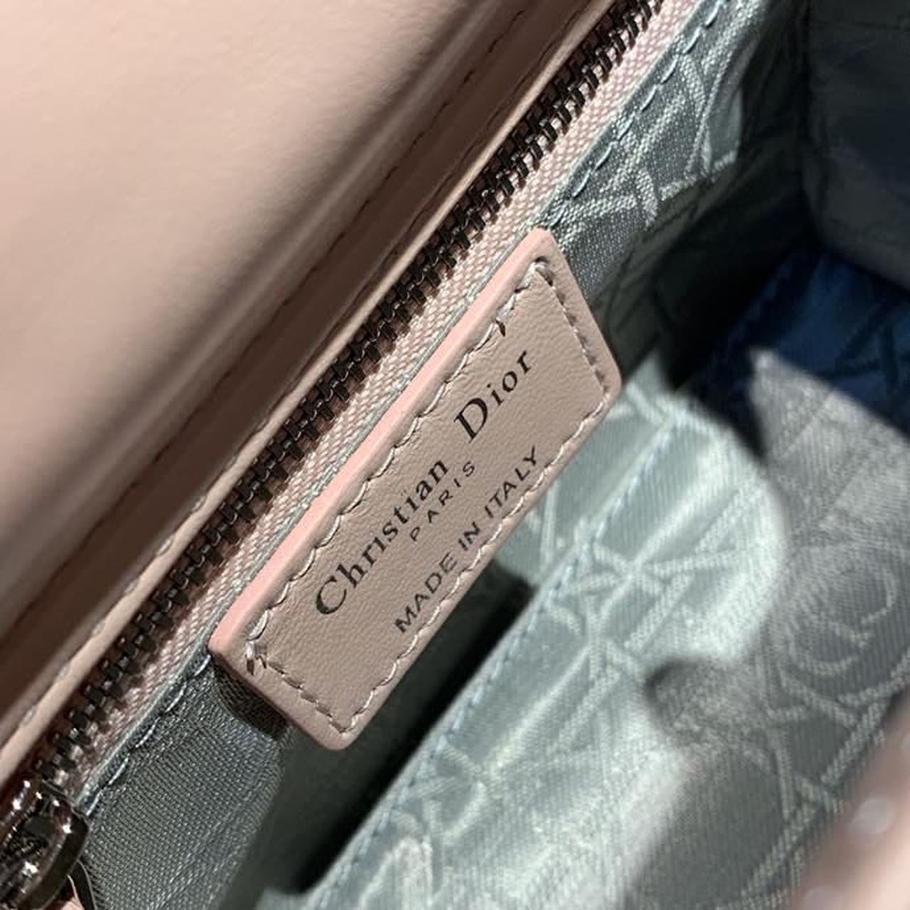 Christian Dior Mini Lady Dior Bag 18cm with Chain and Embellished Bag Strap Silver Hardware Lambskin Leather Spring/Summer Collection, Pink