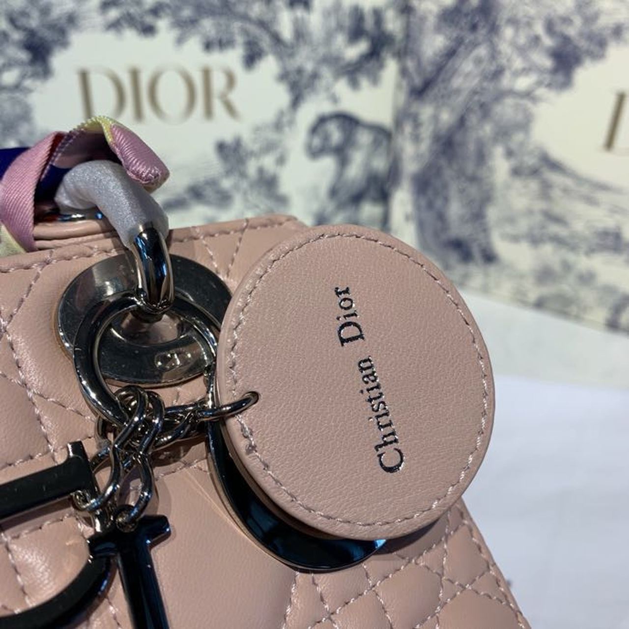 Christian Dior Lady Dior Bag 20cm Silver Hardware with Embellished Bag Strap Lambskin Leather Spring/Summer Collection