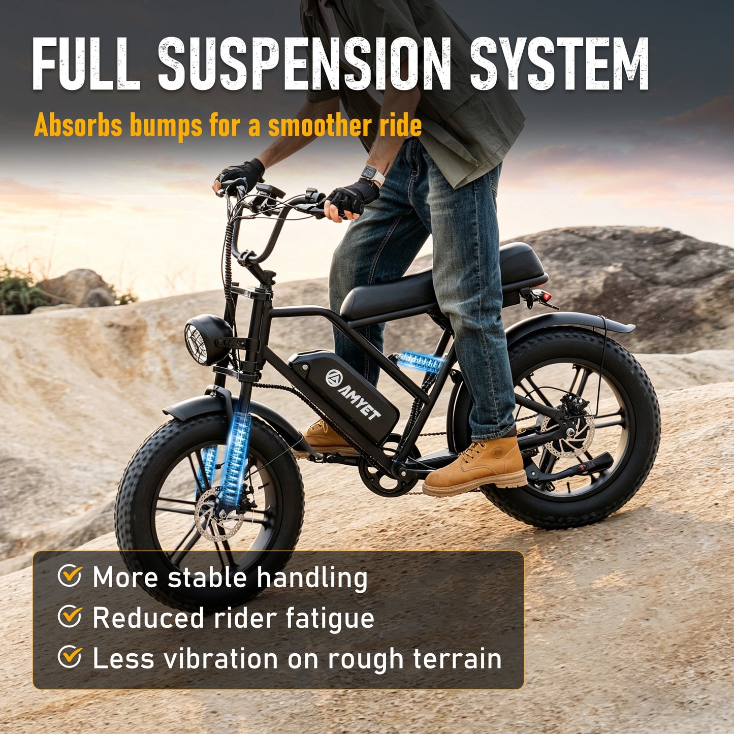 AMYET G60 Electric Bike for Adults, Peak 1500W Ebike 48V 20Ah, 20"x4" Fat Tire E Mountain Bike, UL2849