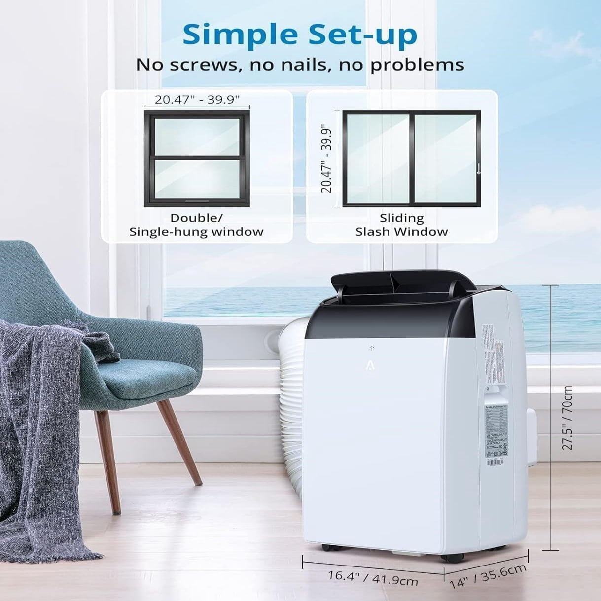 JoanKaren Portable Air Conditioner 12000 BTU,Cools Rooms Up to 550 Sq. Ft,3-in-1 Indoor AC Unit with Cooling,Dehumidifier,Fan,Remote Control & Complete Window Kit