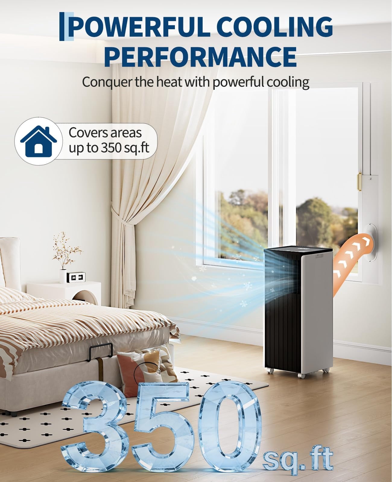 JoanKaren 8000 BTU Portable Air Conditioner Up to 350 Sq. Ft. 3-in-1 AC Unit with Cooling,Dehumidifier & Fan,Energy-Saving,24-Hr Timer,Full Window Kit,Black Top