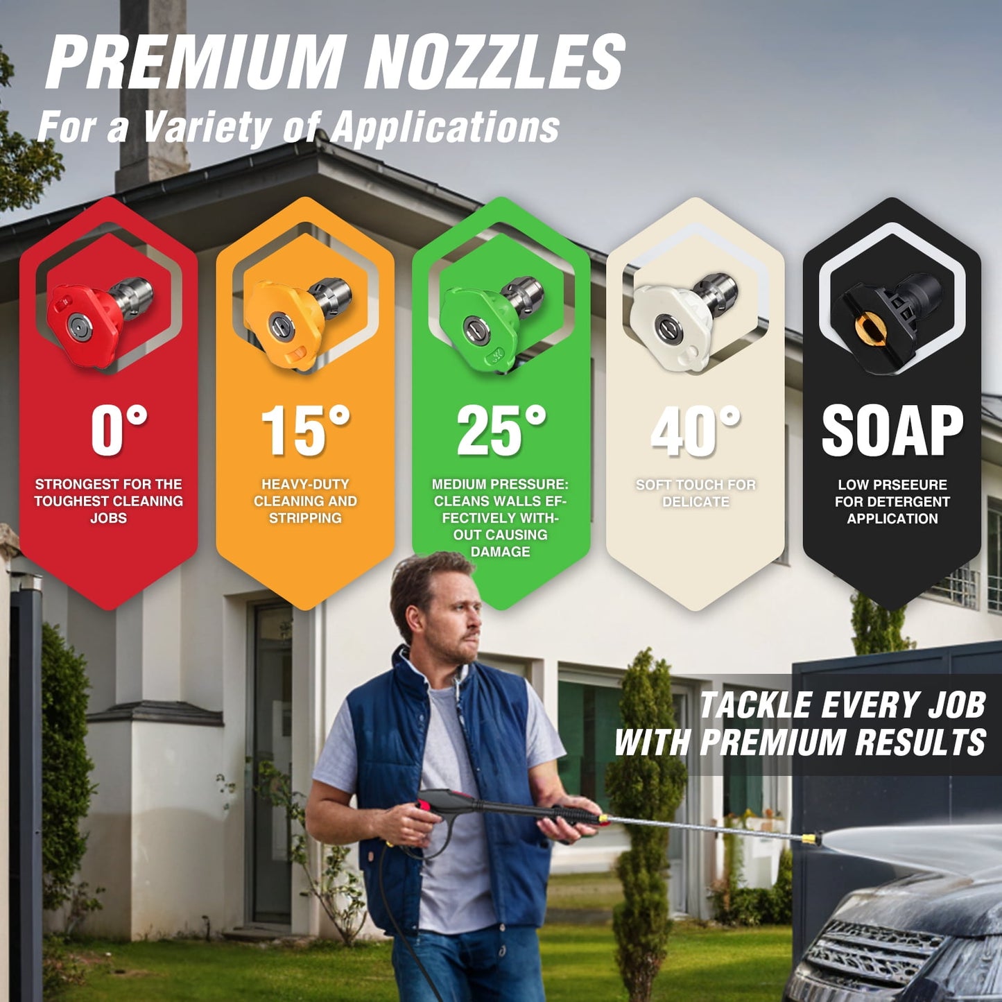 PowerSmart 3800PSI Gas Pressure Washer, 212cc Engine 2.5GPM 5 Quick-Adjustable Nozzles for Gardens