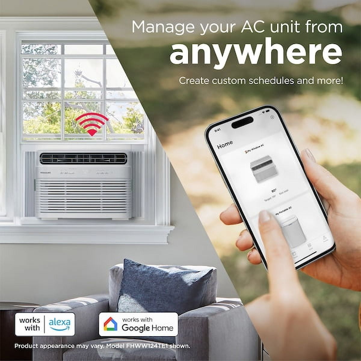 Frigidaire 8,000 BTU Window Air Conditioner with Wi-Fi, 350 Sq. Ft., Smart App, 3-Speeds, White, FHWW084TE1
