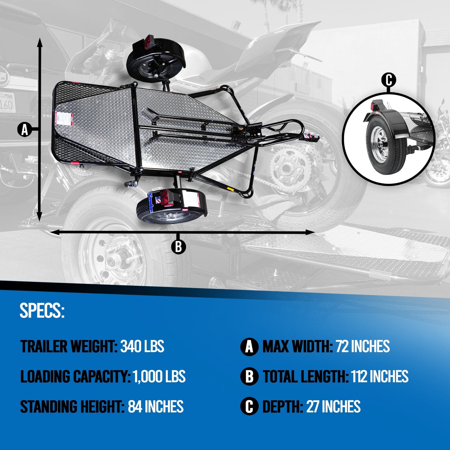 Single Ride-Up SRL Stand-Up Motorcycle Trailer