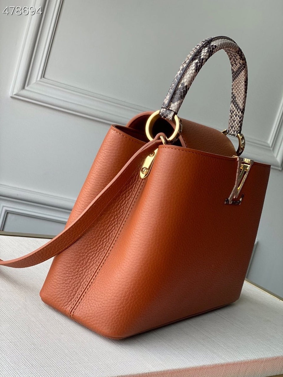 Louis Vuitton Woven Capucines Python Handle Bag 31cm Taurillon Leather Spring/Summer 2021 Collection N98388 Cognac