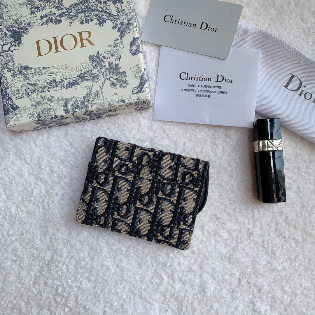 Saddle Lotus Wallet Blue Dior Oblique Jacquard 11cm