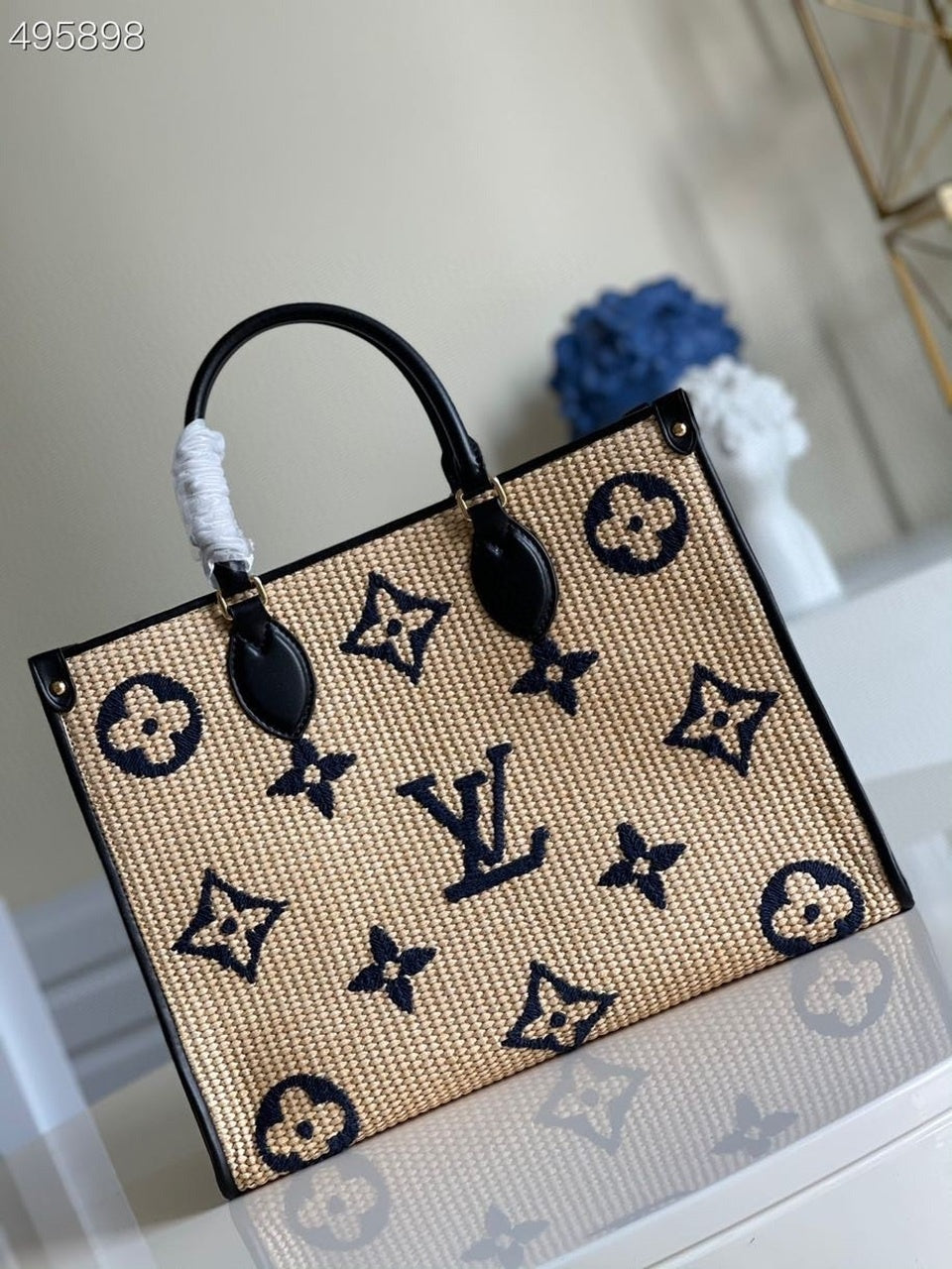 Louis Vuitton OnTheGo MM Bag 35cm Raffia/Cowhide Leather Spring/Summer Collection M57707 Black