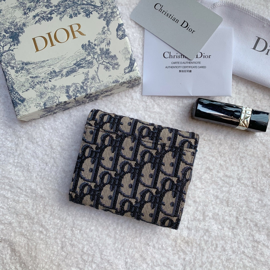 Christian Dior Saddle Flap Card Holder Black Wallet 11cm