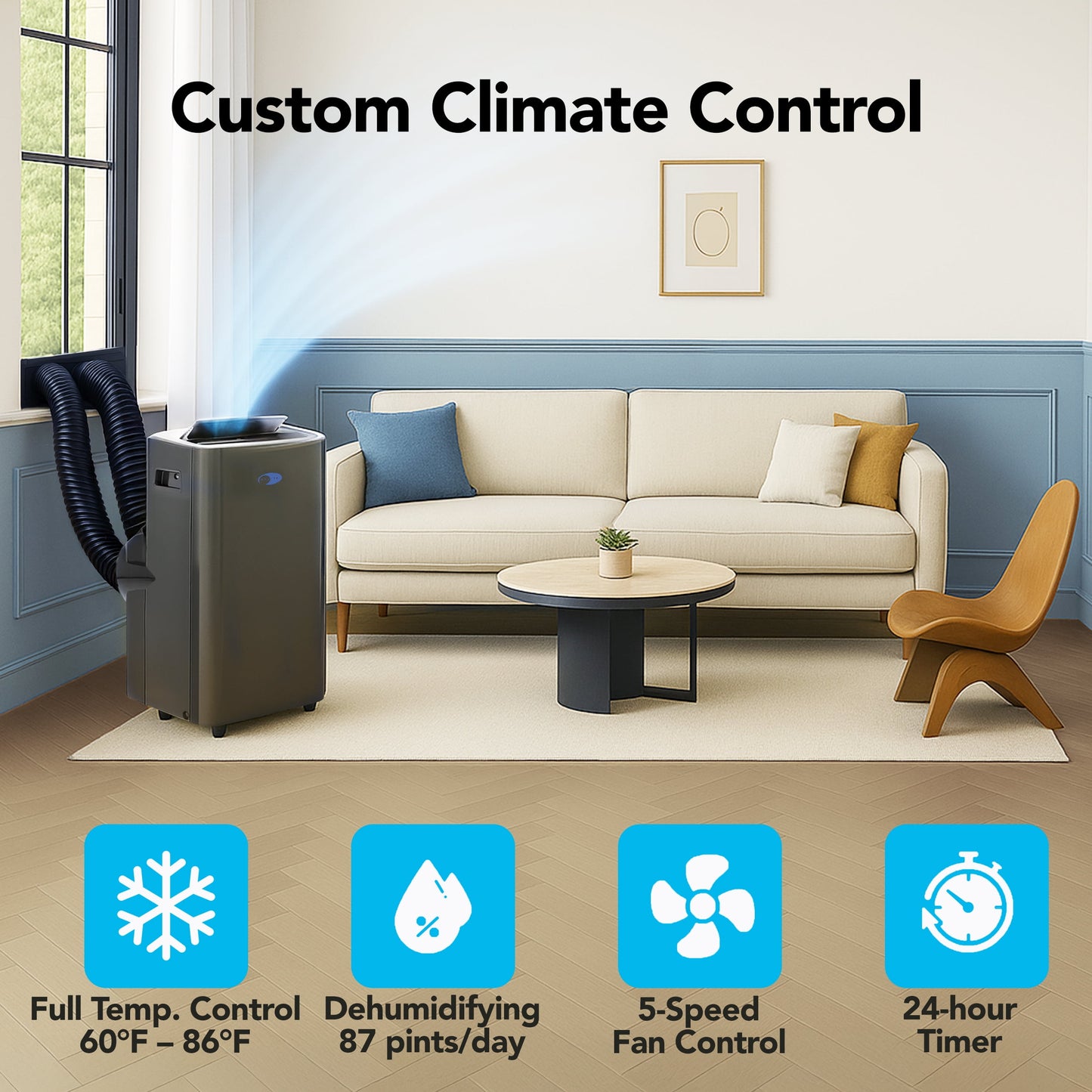 Whynter Nex Inverter Portable Air Conditioner Dual Hose Cooling, 500 Sq Ft Efficiency 12000 Btu (10000 Btu Sacc) Arc-1280MX