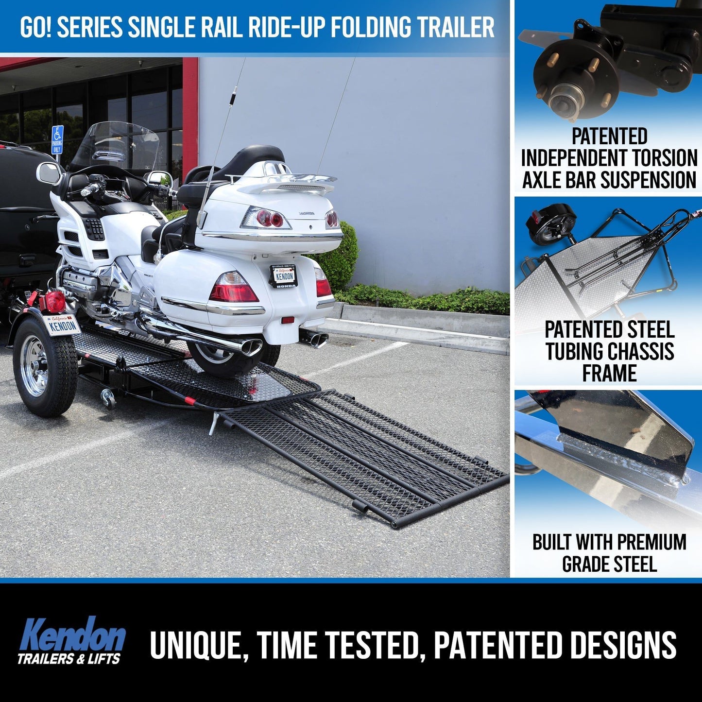 Folding Single-Rail Motorcycle Trailer with Ride-On Ramp