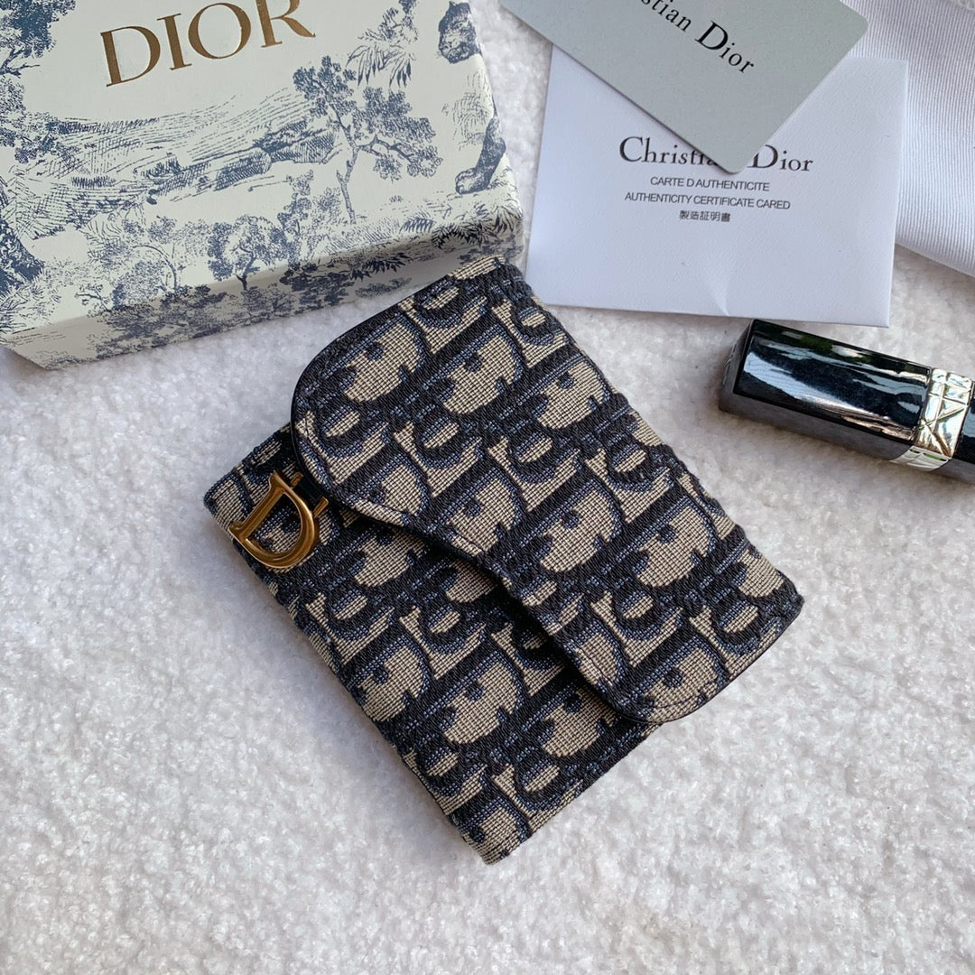 Christian Dior Saddle Flap Card Holder Black Wallet 11cm