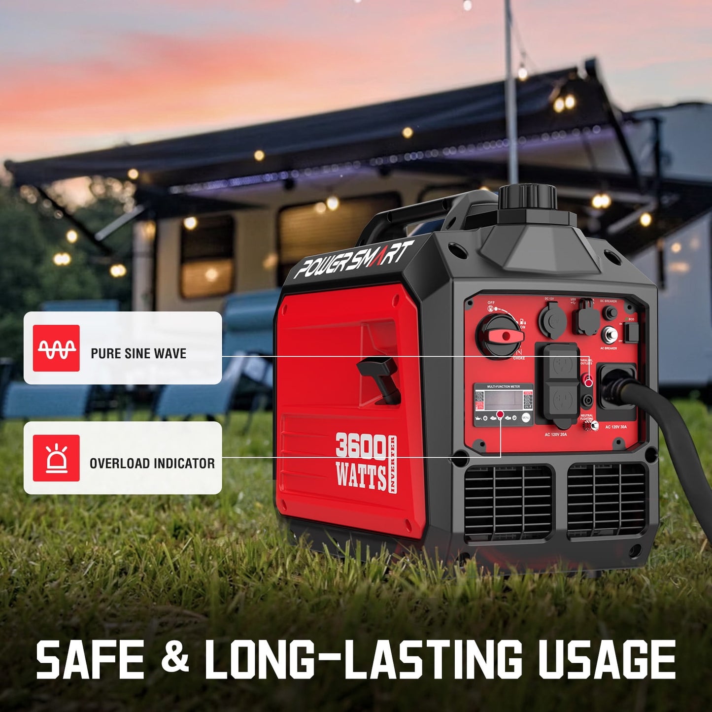 PowerSmart Portable Powered 3600W,Usb Output, Low Noise Quiet for Home Gas Inverter Generator EPA Compliant