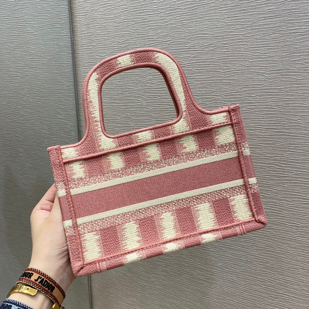 Christian Dior Pink Book Tote D-Stripes 23cm