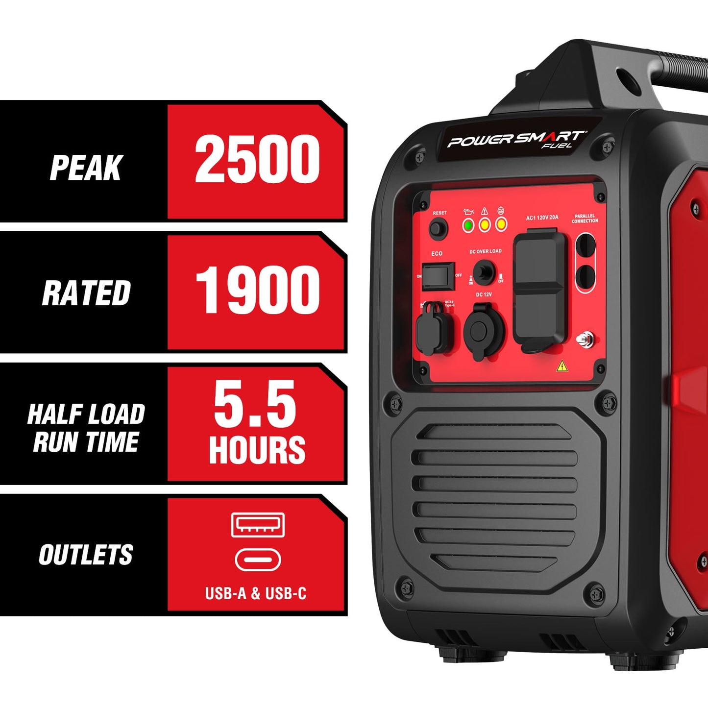 PowerSmart 2500W Portable Inverter Gas Generator Super Quiet Low Oil Shutdown Low Noise for Camping