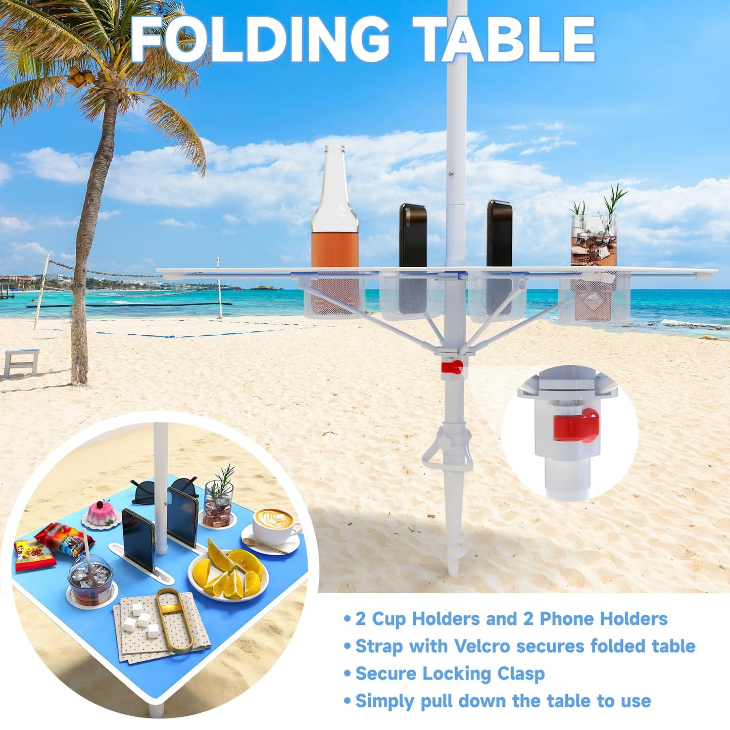 Beach Canopy Cabana with 4 Corners, 6.5'×6.5' Tent Sun Shelter, Adjustable Height Beach Umbrella Tent with Side Wall, Blue Gradient