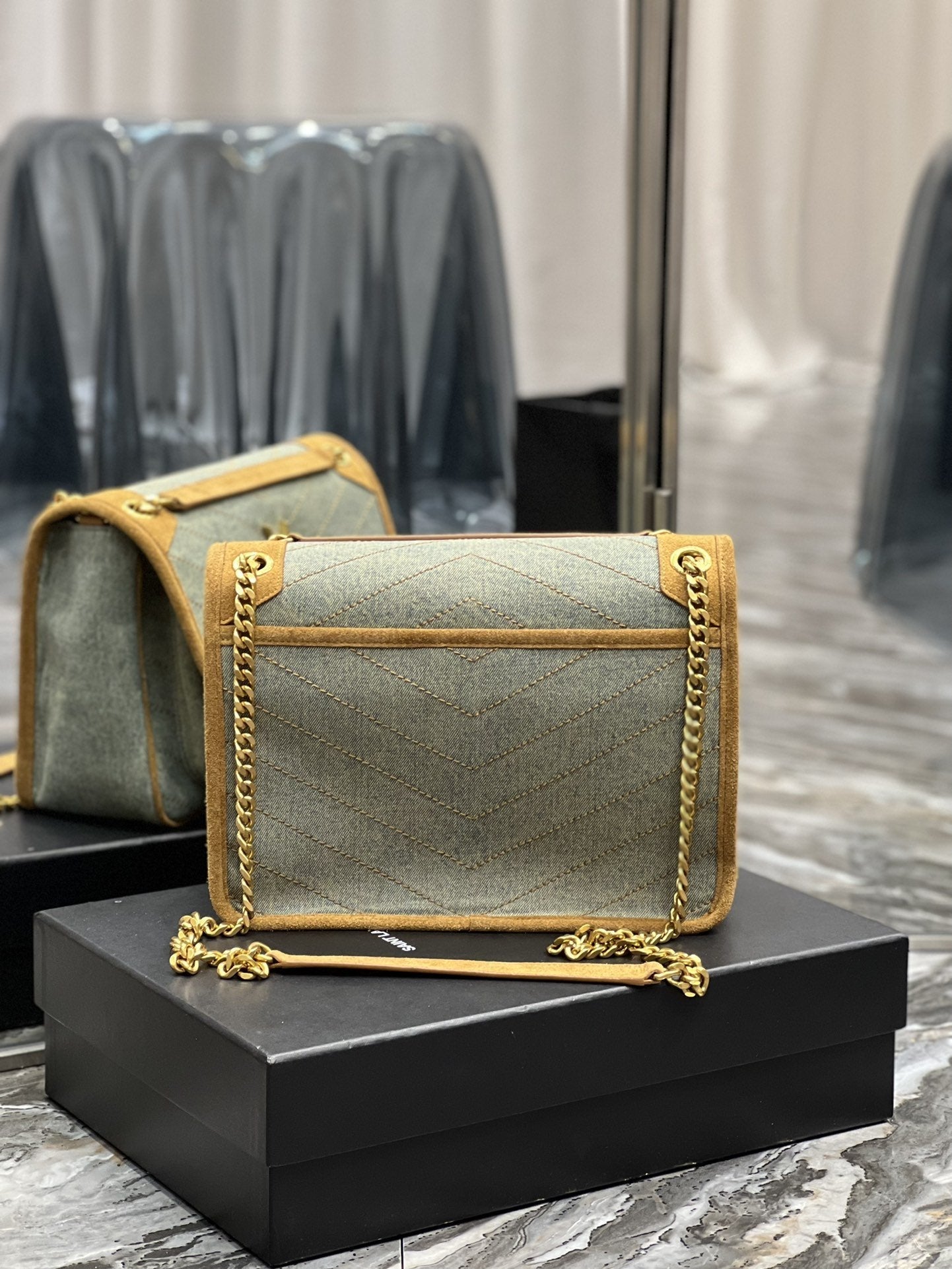 Saint Laurent Niki Medium Chain Bag In Canvas For Women 28cm YSL
