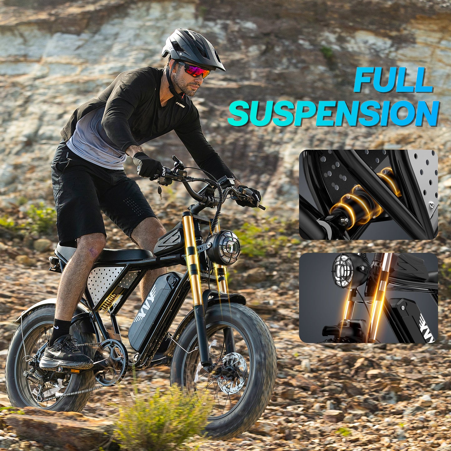 YVY Electric Bike for Adults,Peak 1500W 48V 20AH,Max 80 Miles E-Mountain Bike, 20'' Fat Tire Full Suspension Electric Bicycle