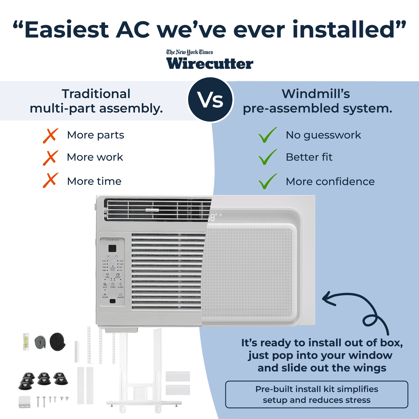 Windmill 6,000 BTU Window Air Conditioner - Quiet & Smart, Cools up to 250 Sq. Ft. - #1 Easy Install No Assembly, App/Wi-Fi, Voice-Enabled, Remote Control, 2X Insulation, White